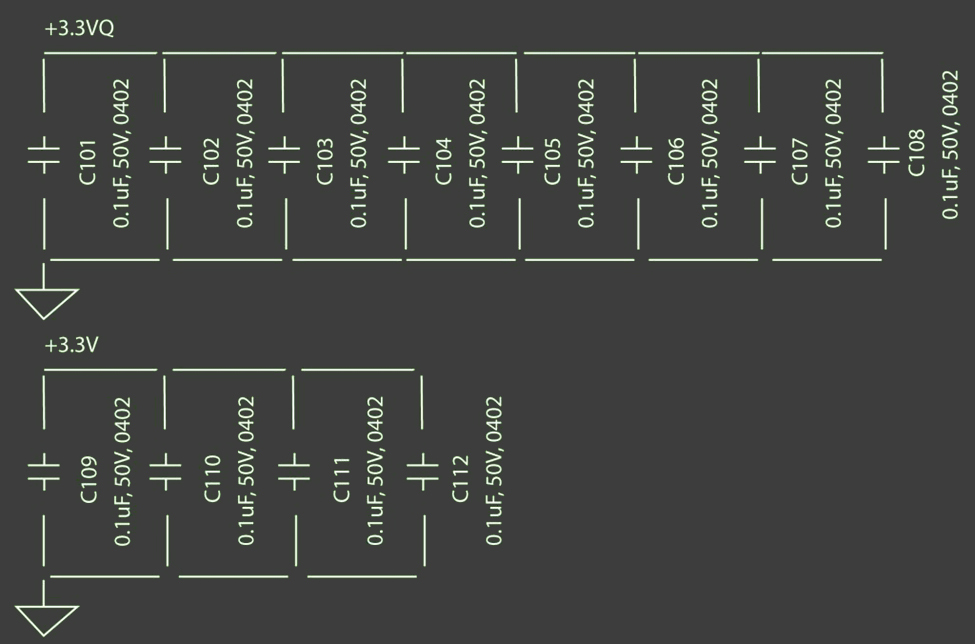 Figure 20 Preferred parallel connection of capacitors in a PCB schematic